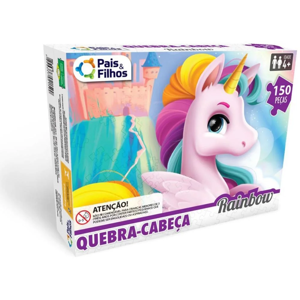 Quebra-Cabeca Cartonado Unicornio Rainbow 150 Pecas Pais E Filhos - imagem 4