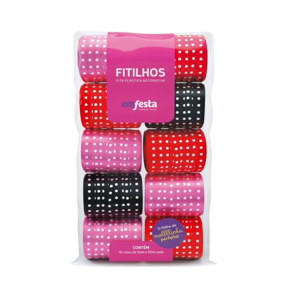 Fitilho 5Mmx50M Fita Colorida Com Poa Emfesta (Pct.c/10) - imagem 3