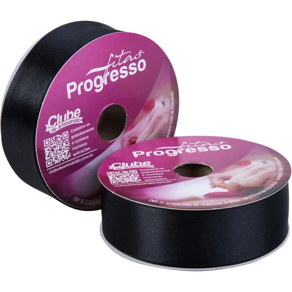 Fita De Cetim 38Mm 50M. Preto 219 Fitas Progresso (Rolo) - imagem 3