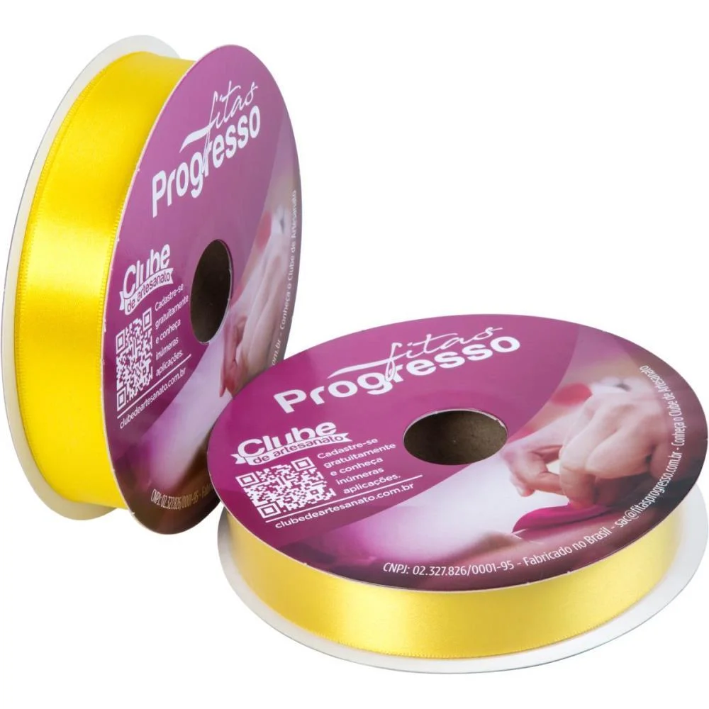Fita De Cetim 22Mm 50M. Amarelo Gema 763 Fitas Progresso (Rolo) - imagem 3