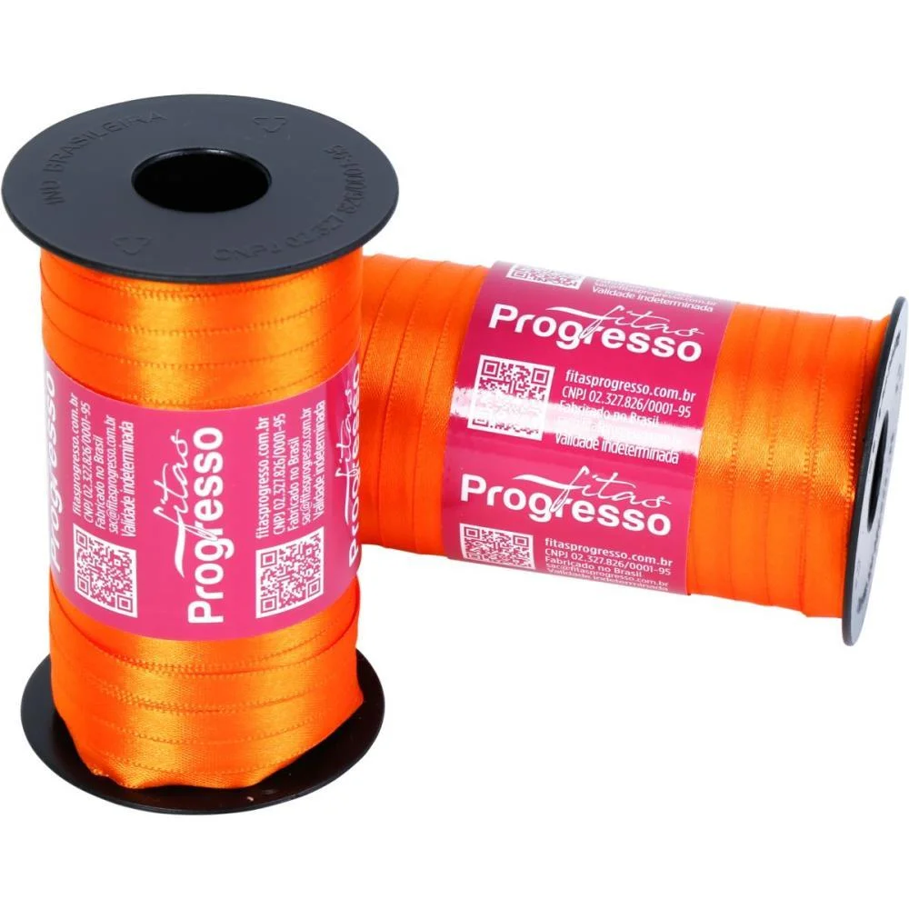 Fita De Cetim 07Mm 100M. Laranja 066 Fitas Progresso (Carretel) - imagem 3