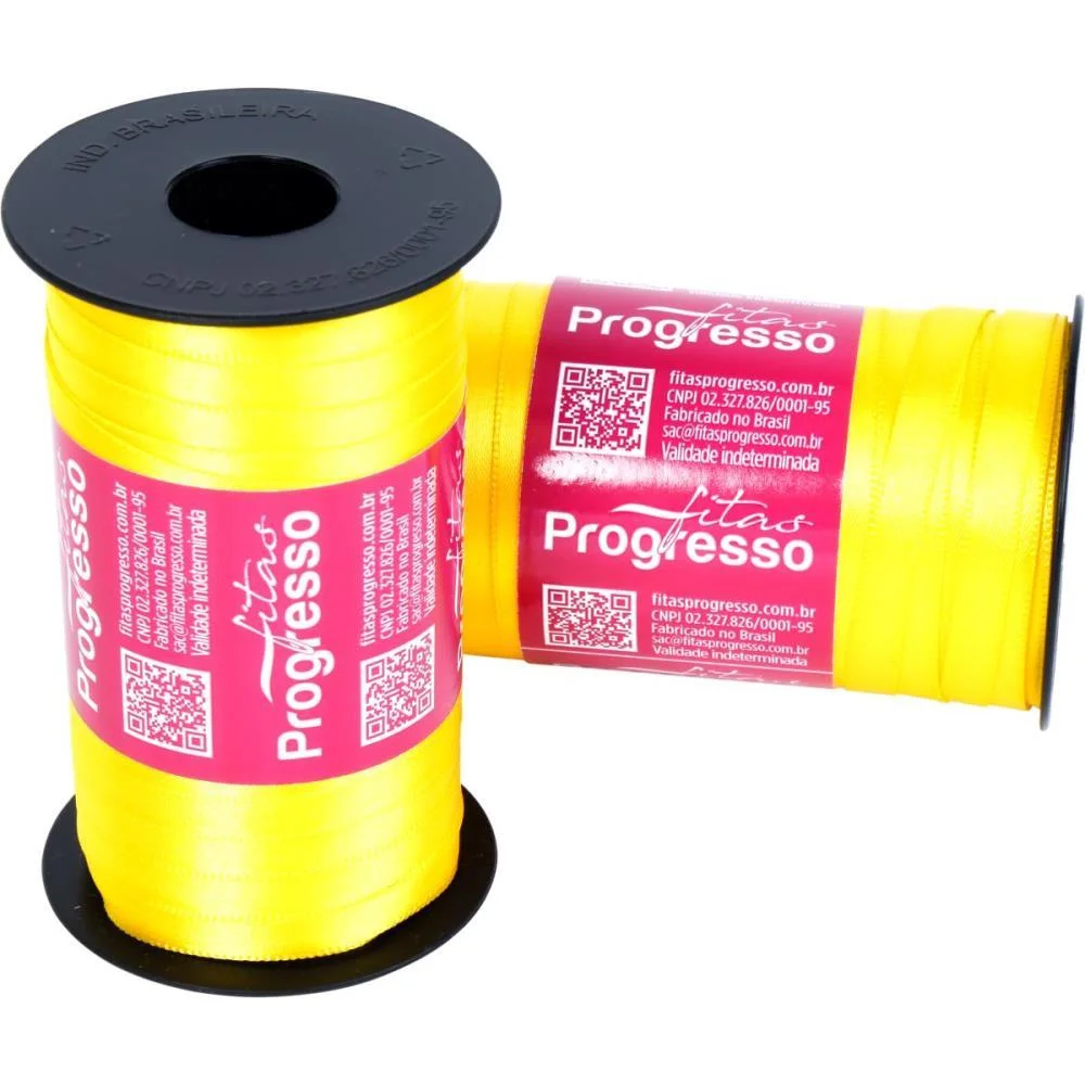 Fita De Cetim 07Mm 100M. Amarelo Gema 763 Fitas Progresso (Carretel) - imagem 3