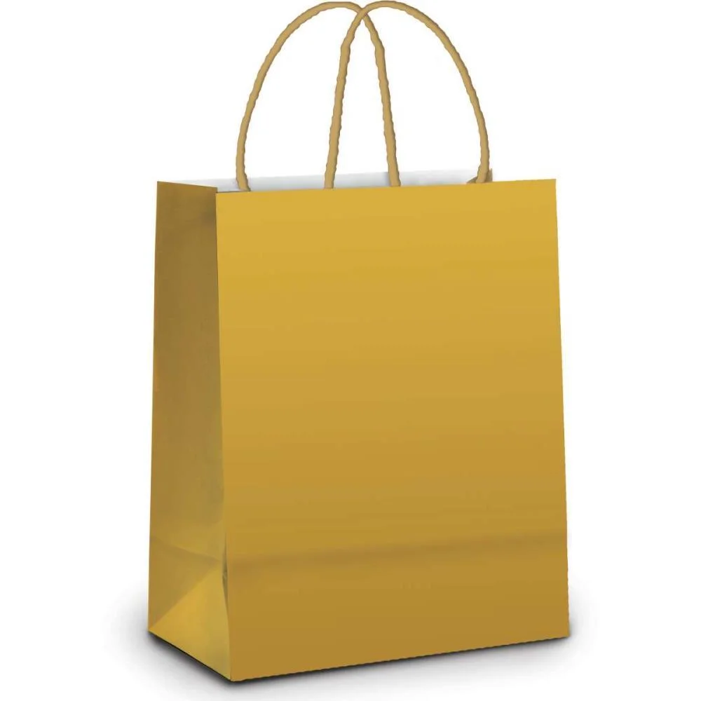 Sacola Para Presente Lisa Ouro Fosco M 26X19,5X9,5Cm Cromus (Pct.c/10) - imagem 3