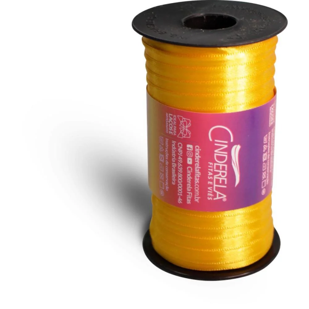 Fita De Cetim 07Mm 100M. Amarelo Ouro Cinderela - imagem 3