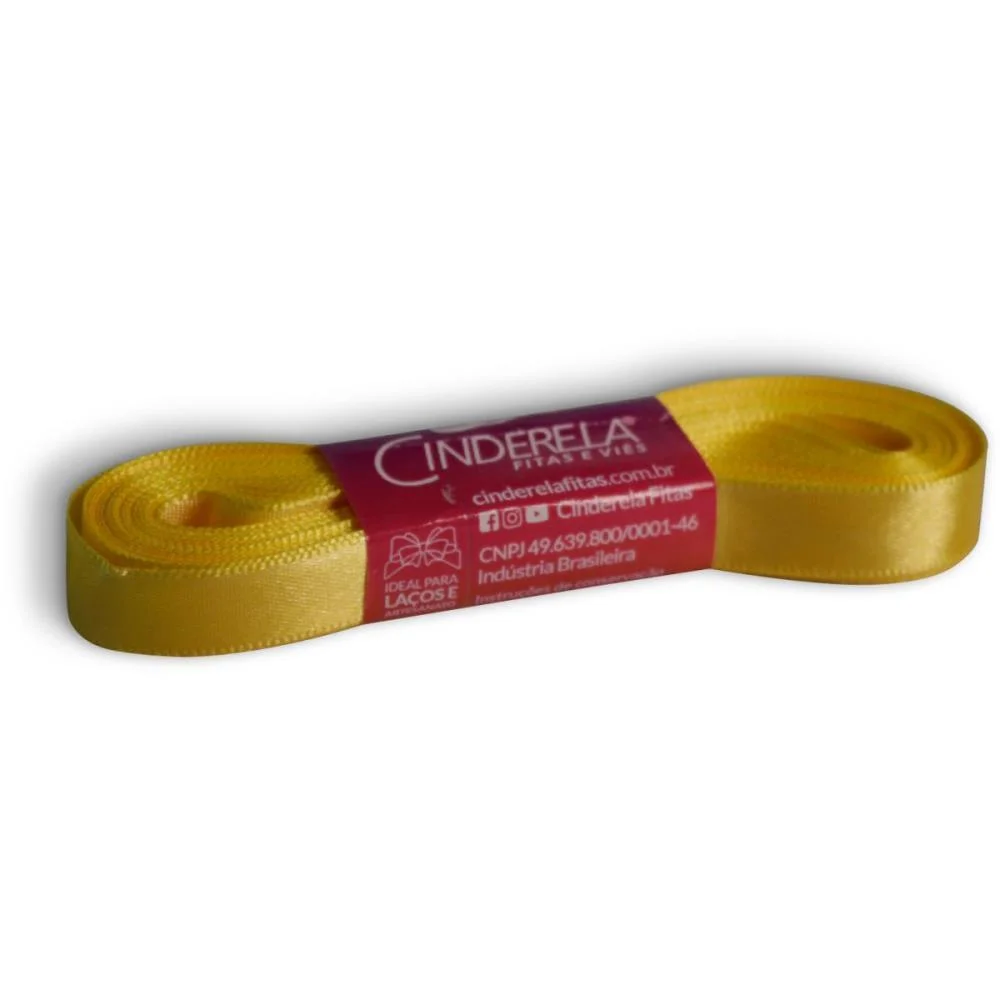 Fita De Cetim 10Mm 10M. Amarelo Canario Cinderela - imagem 3