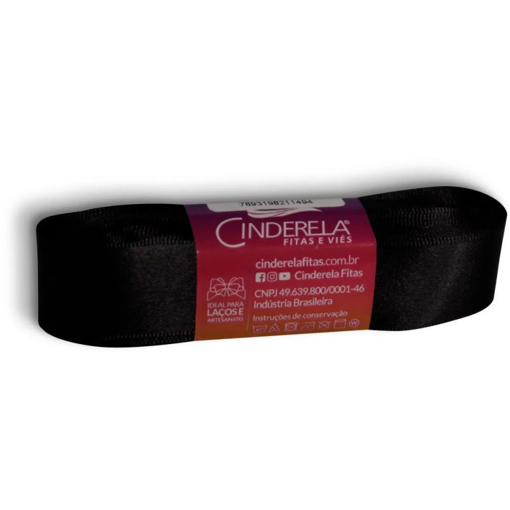 Fita De Cetim 22Mm 10M. Preto Cinderela - imagem 3