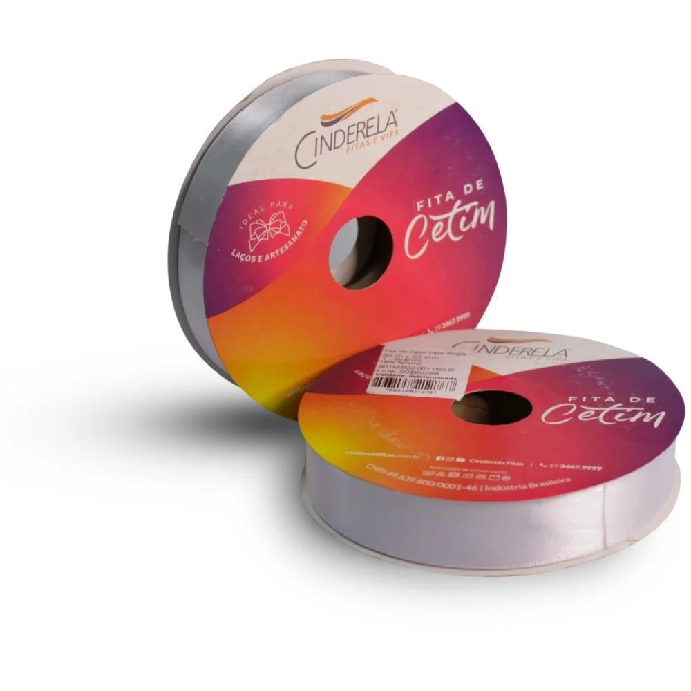 Fita De Cetim 22Mm 50M. Branca Cinderela - imagem 3