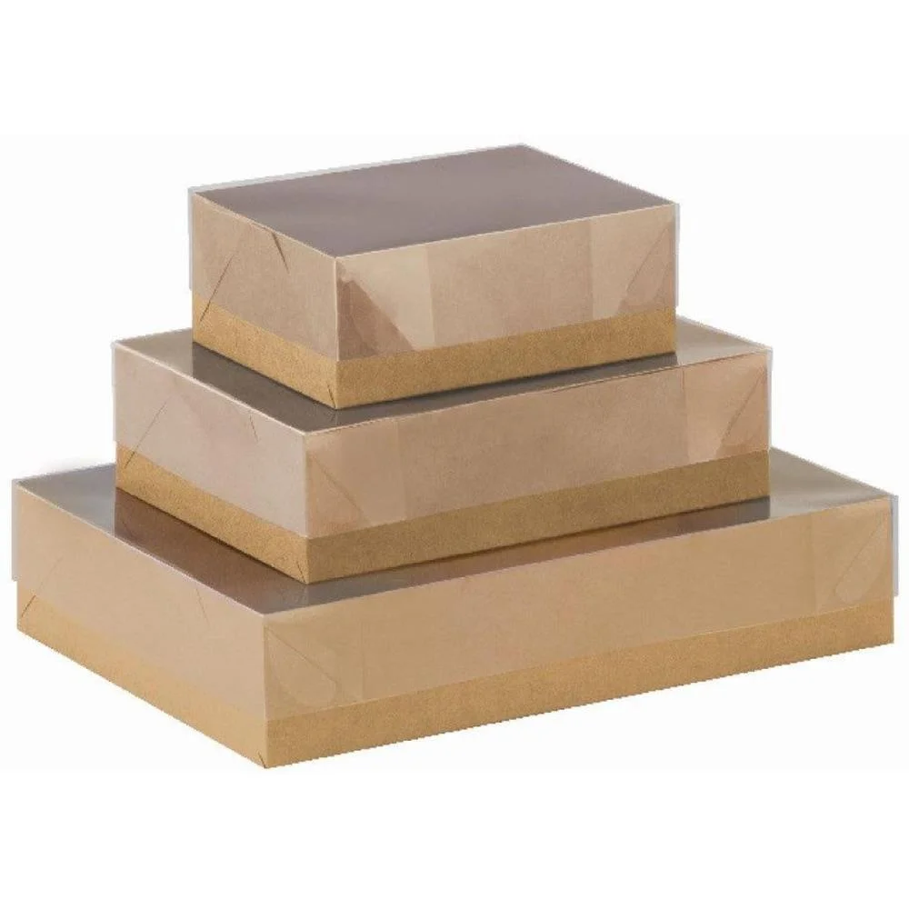Caixa Para Presente Com Tampa Kraft E Pvc Gd 35X25,5X7,5 Cristina (Pct.c/05) - imagem 3