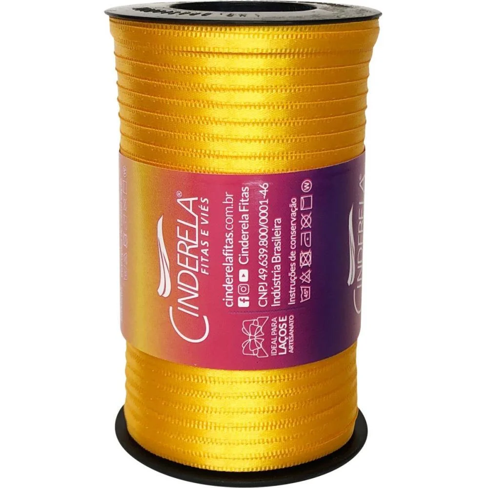 Fita De Cetim 04Mm 100M. Amarelo Ouro Cinderela - imagem 3