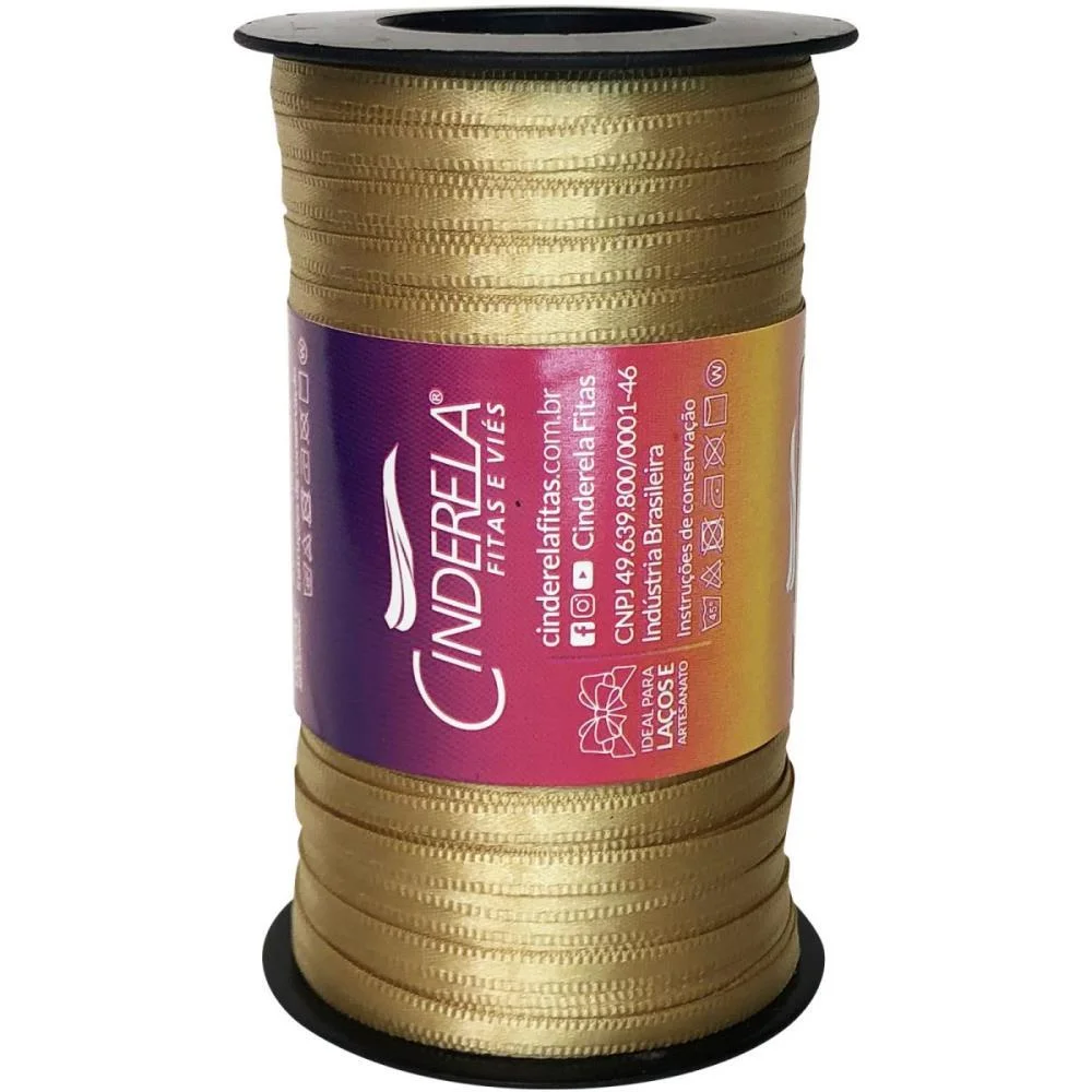 Fita De Cetim 04Mm 100M. Dourado Cinderela - imagem 3