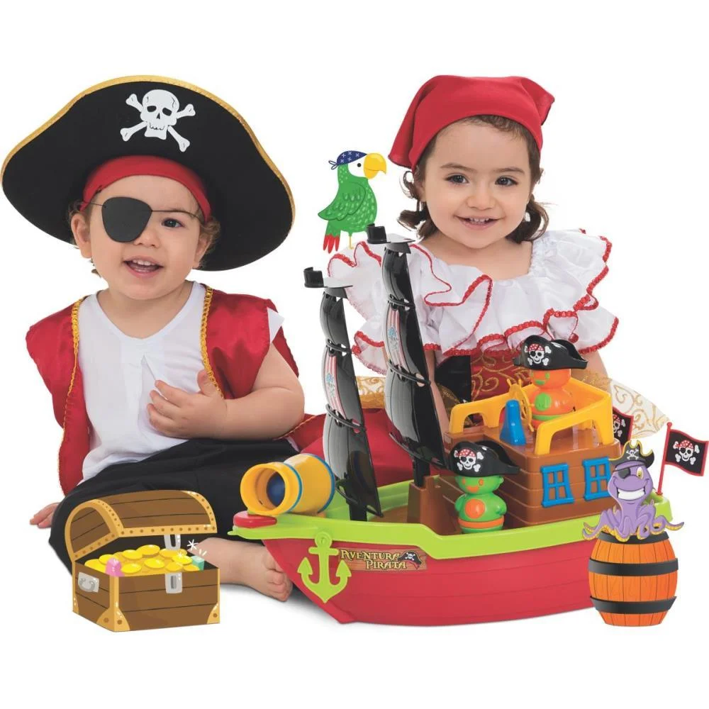 Brinquedo Educativo Barco Aventura Pirata 43Cm. Merco Toys - imagem 8