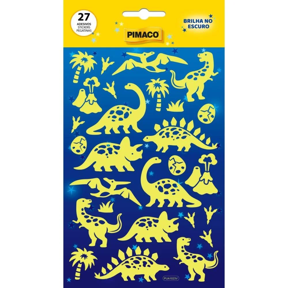 Adesivos Decorados Dino Brilha Escuro 1Fl 27 Etiq Pimaco (Cartela) - imagem 2
