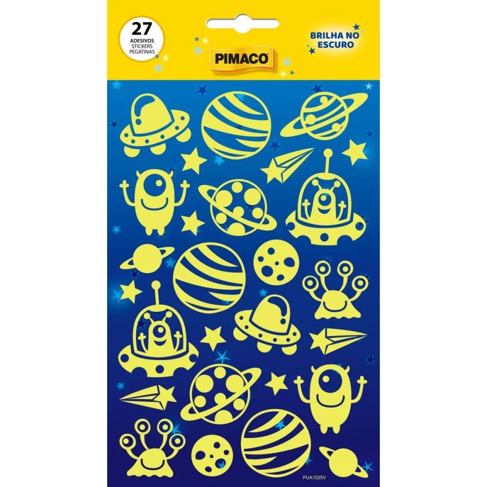 Adesivos Decorados Nave Brilha Escuro 1Fl 27 Etiq Pimaco (Cartela) - imagem 2