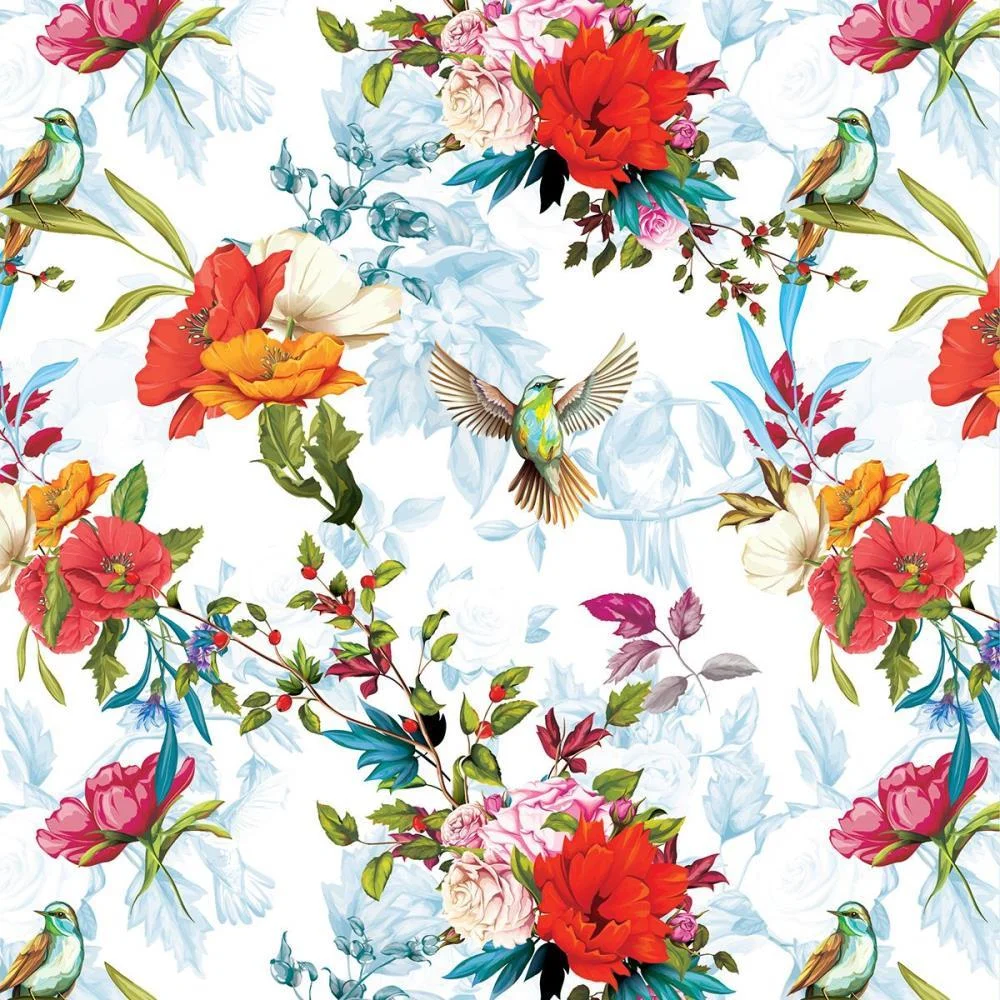 Papel Presente Bobina Couche 60Cm. Mod.222 Flores E Passaro Gessele (Bo-100Mts) - imagem 5