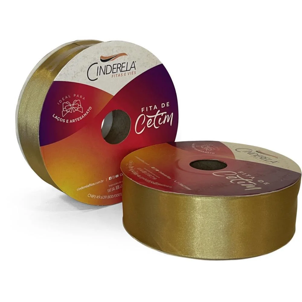 Fita De Cetim 38Mm 50M. Dourado Cinderela - imagem 3