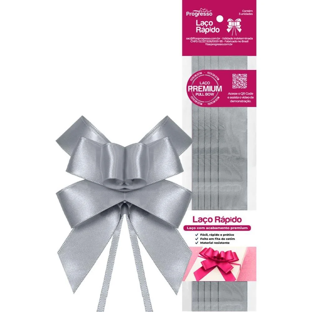 Laco Pronto Liso 22Mmx44Cm Cetim Prata Fitas Progresso (Pct.c/05) - imagem 2