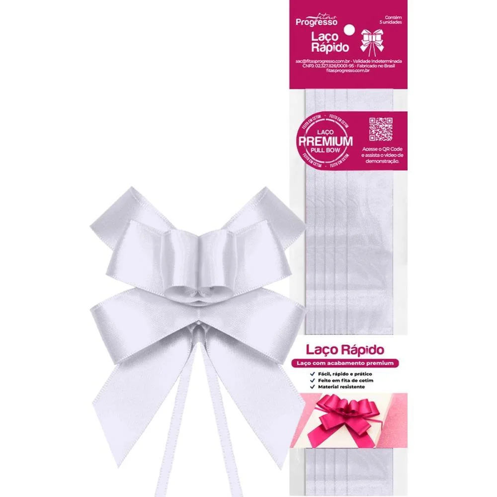 Laco Pronto Liso 22Mmx44Cm Cetim Branco Fitas Progresso (Pct.c/05) - imagem 2