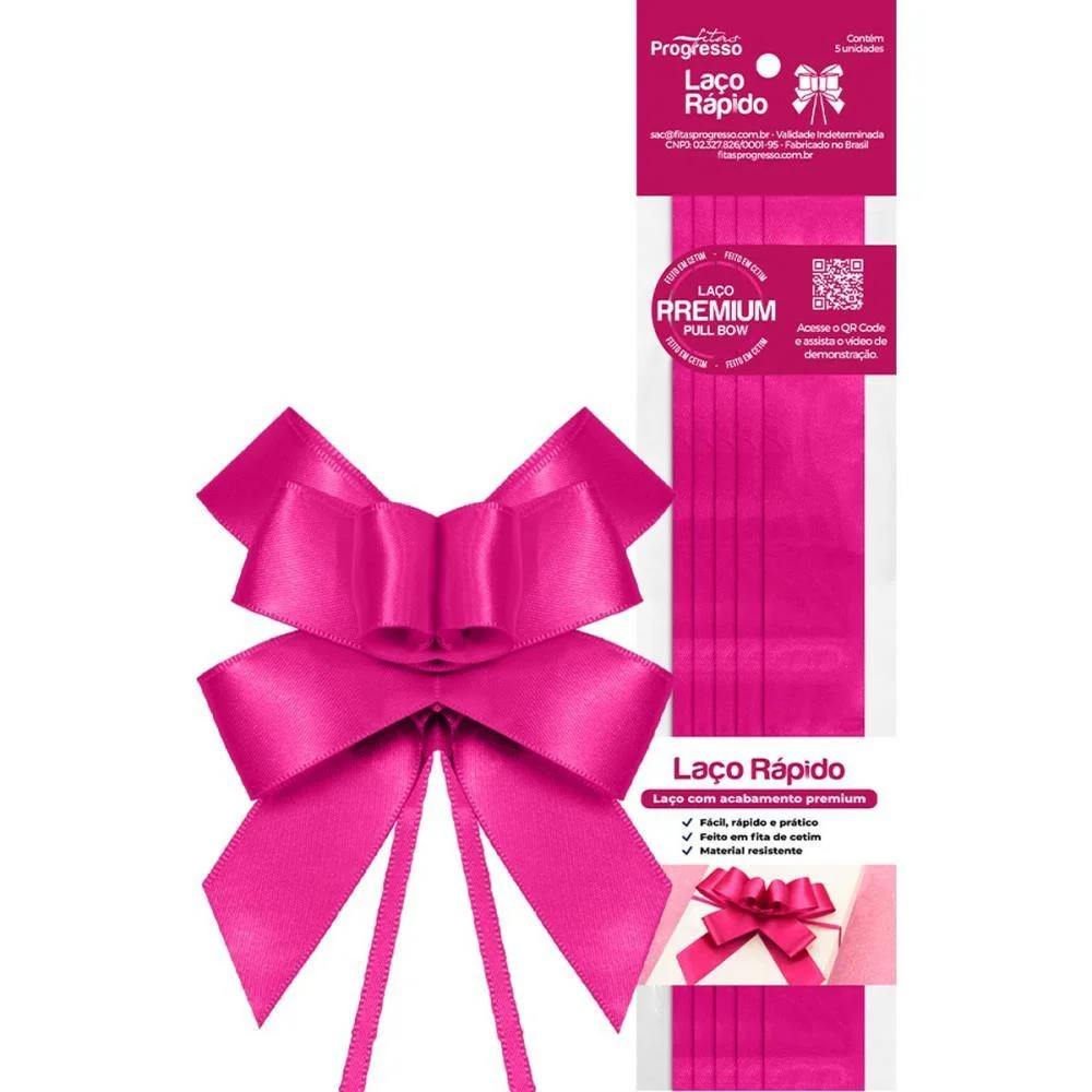 Laco Pronto Liso 22Mmx44Cm Cetim Pink Fitas Progresso (Pct.c/05) - imagem 2