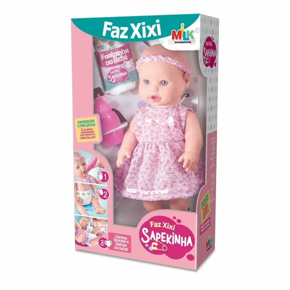 Boneca Com Mecanismo Sapekinha Faz Xixi 34Cm. Milk - imagem 2