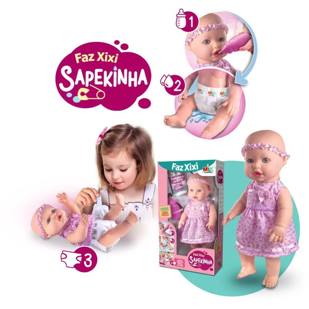 Boneca Com Mecanismo Sapekinha Faz Xixi 34Cm. Milk - imagem 4