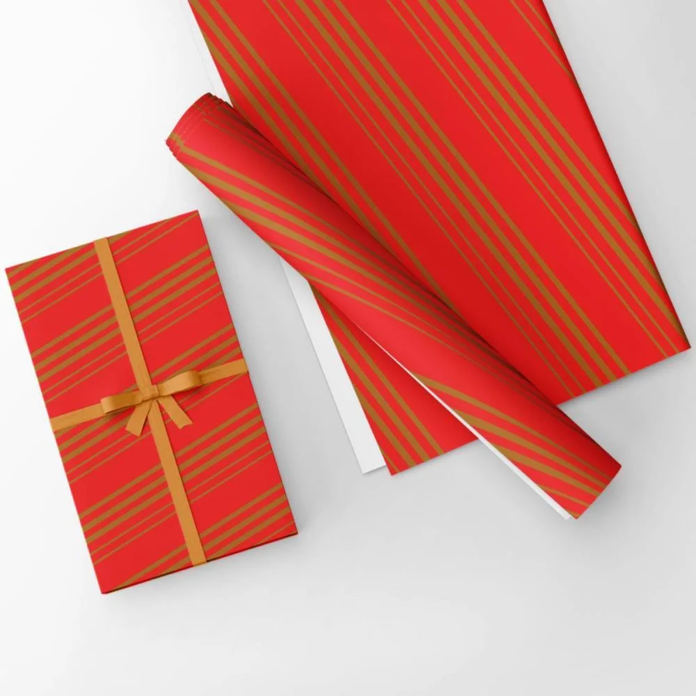 Papel Presente Bobina Couche 40Cm. Mod.317 Listrado Vm/Ouro Gessele (Bo-100Mts) - imagem 4