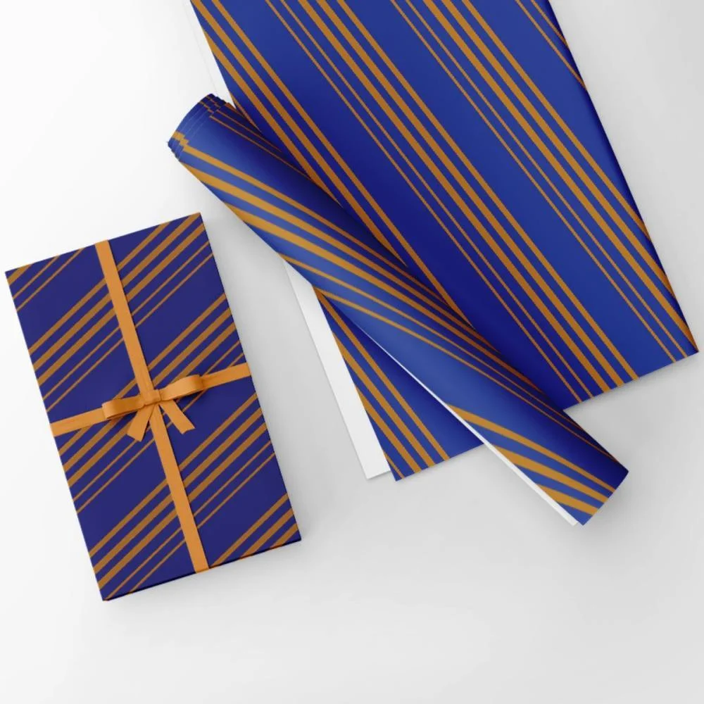 Papel Presente Bobina Couche 60Cm. Mod.319 Listrado Az/Ouro Gessele (Bo-100Mts) - imagem 4