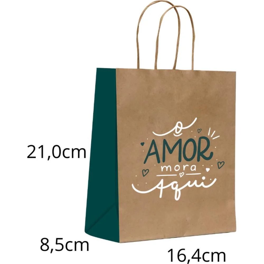 Sacola Para Presente Decorada Amor Mora Aqui P 16X21X8Cm Scrity (Pct.c/10) - imagem 3