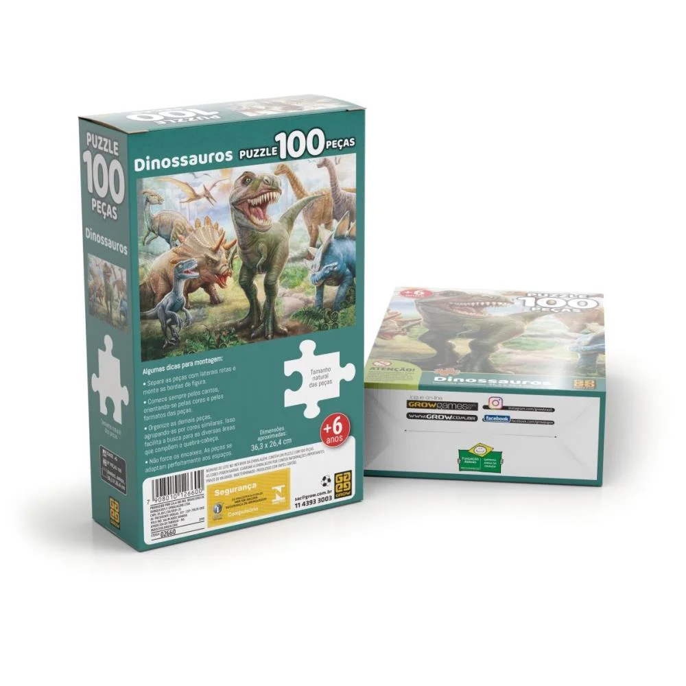 Quebra-Cabeca Cartonado Dinossauro 100 Pcs Grow - imagem 5