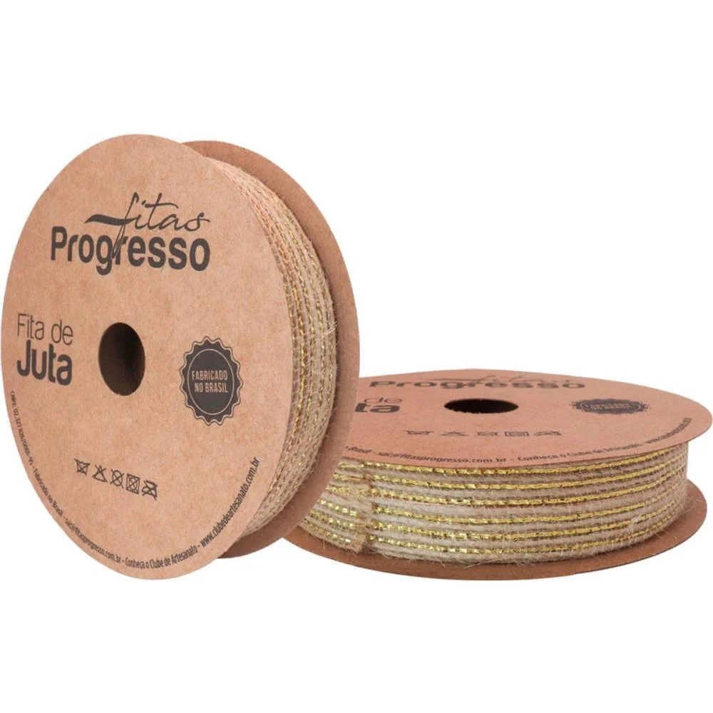 Fita Aramada De Juta 20Mmx10M. Cru C/Dourado Fitas Progresso (Rolo) - imagem 2