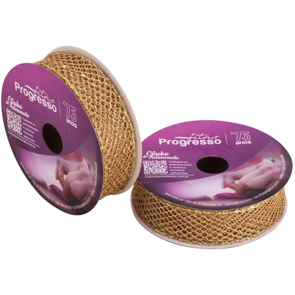 Fita Aramada Decorativa 25Mmx10M Metaliz. Ouro C/Glitt Fitas Progresso - imagem 2