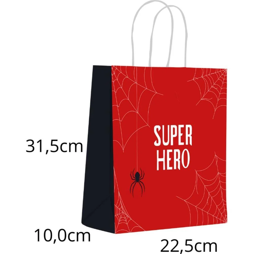 Sacola Para Presente Decorada Infantil Aranha M 22,5X31,5X10 Scrity (Pct.c/10) - imagem 3