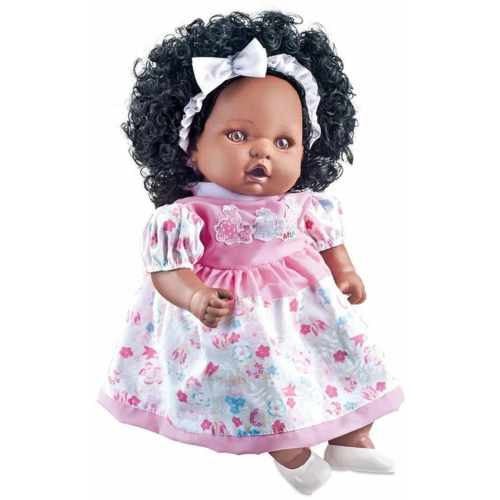 Boneca Com Mecanismo Angelina Negra 62 Frases 48Cm Milk - imagem 2