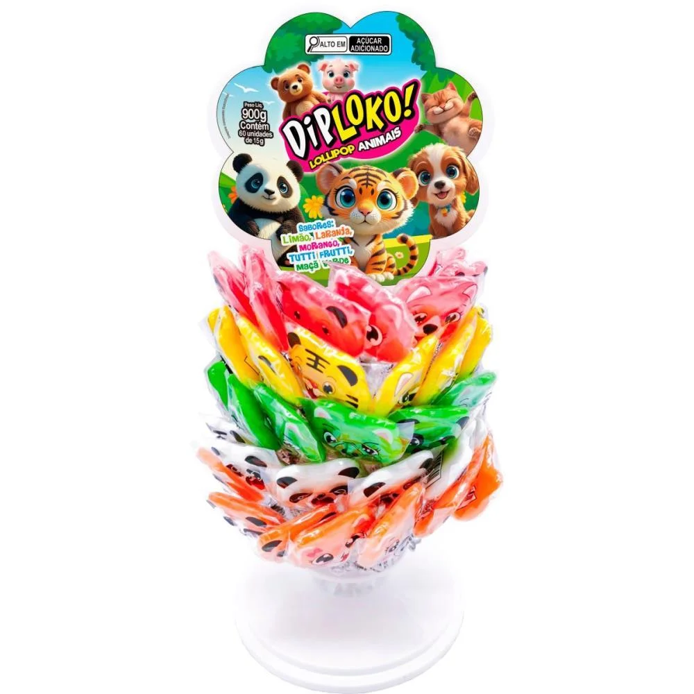 Doce Dip Loko Lollipop Animais Danilla Foods C/ 60 Unidades - imagem 2