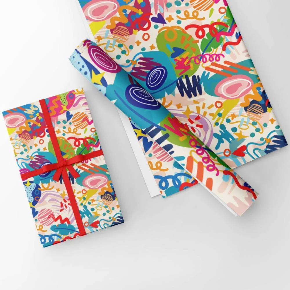 Papel Presente Bobina Couche 60Cm. Mod.333 Rabiscos Colorid Gessele (Bo-100Mts) - imagem 4