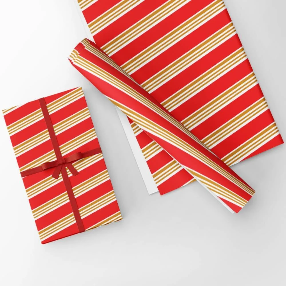 Papel Presente Bobina Couche 60Cm. Mod.321 Vermelho C/Listr Gessele (Bo-100Mts) - imagem 3
