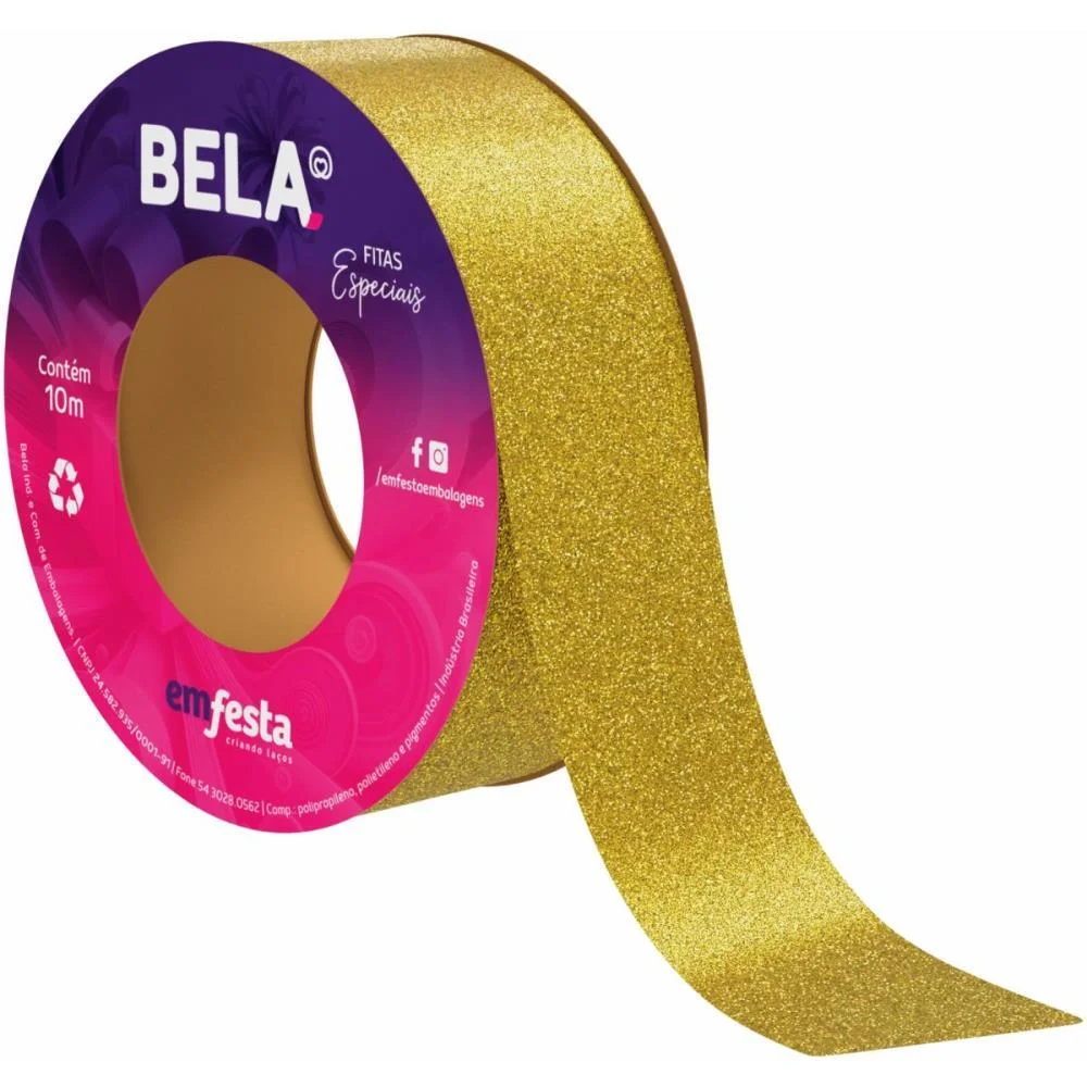 Fita Poli Decorada 30Mmx10M Glitter Dourado Emfesta (Rolo) - imagem 3