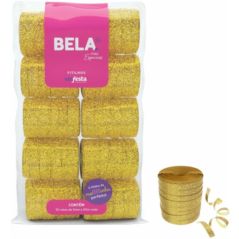 Fitilho 5Mmx20M Glitter Dourado Emfesta (Pct.c/10) - imagem 2