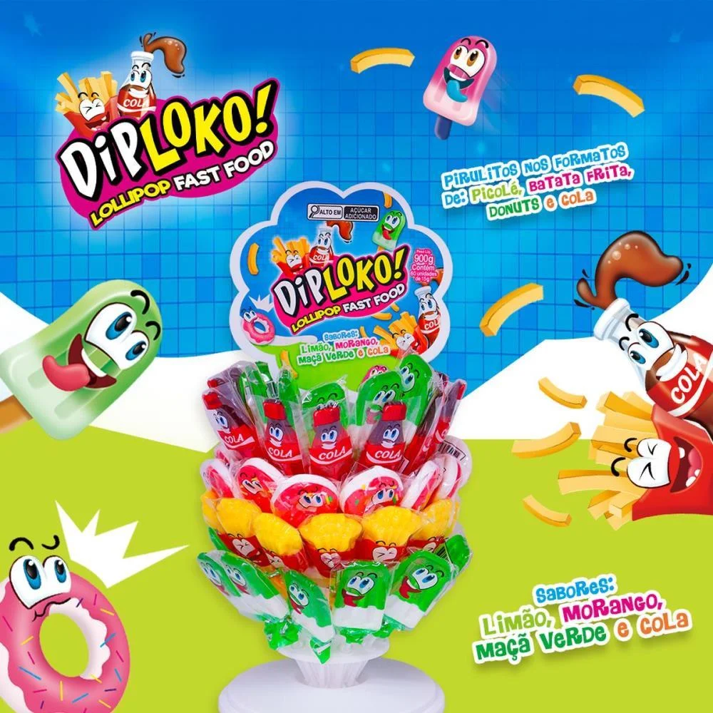Doce Dip Loko Lollipop Fast Food Danilla Foods C/ 60 Unidades - imagem 3