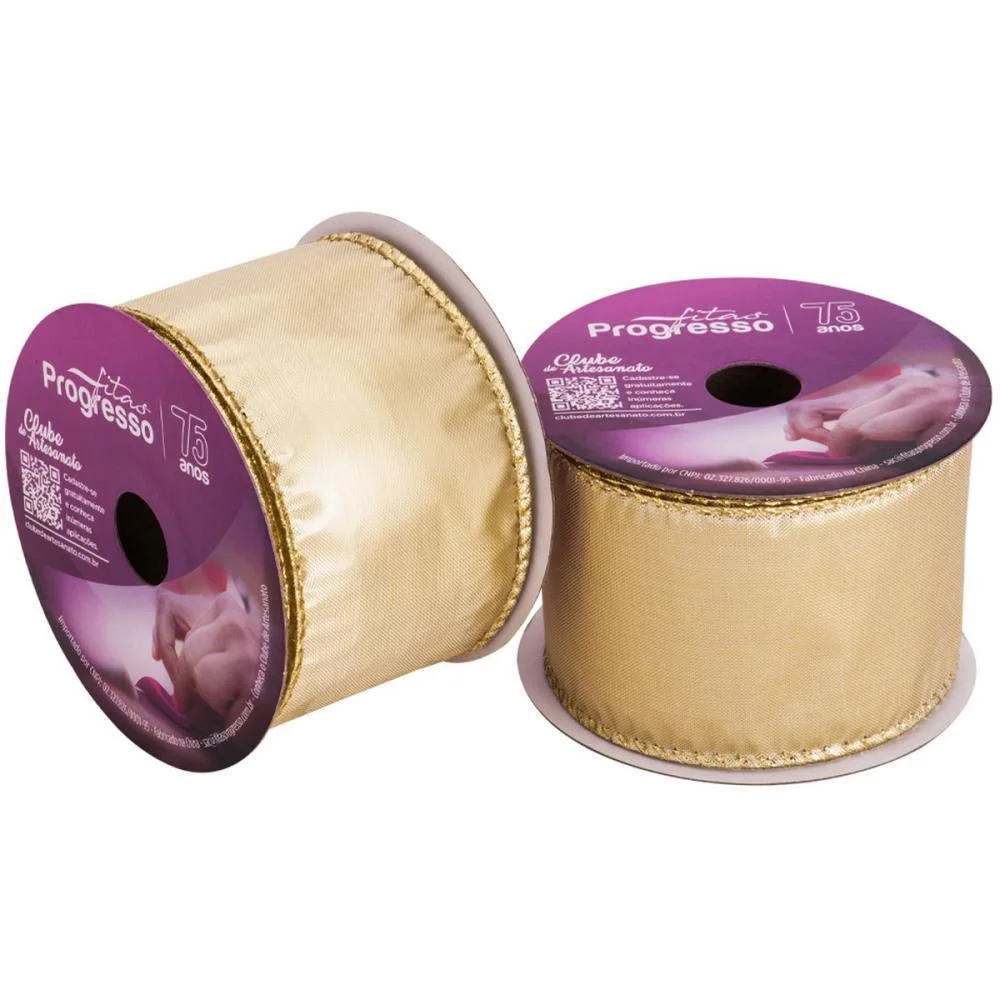 Fita Aramada Decorativa 63Mmx10M Metalizado Dourado Fitas Progresso - imagem 3