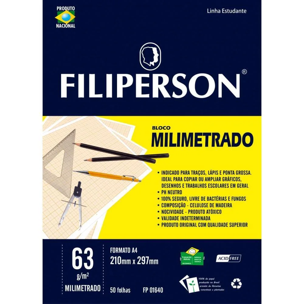 Bloco Tecnico Sem Margem Milimetrado A-4 63G.50F.branco Filiperson (Pct.c/05) - imagem 2