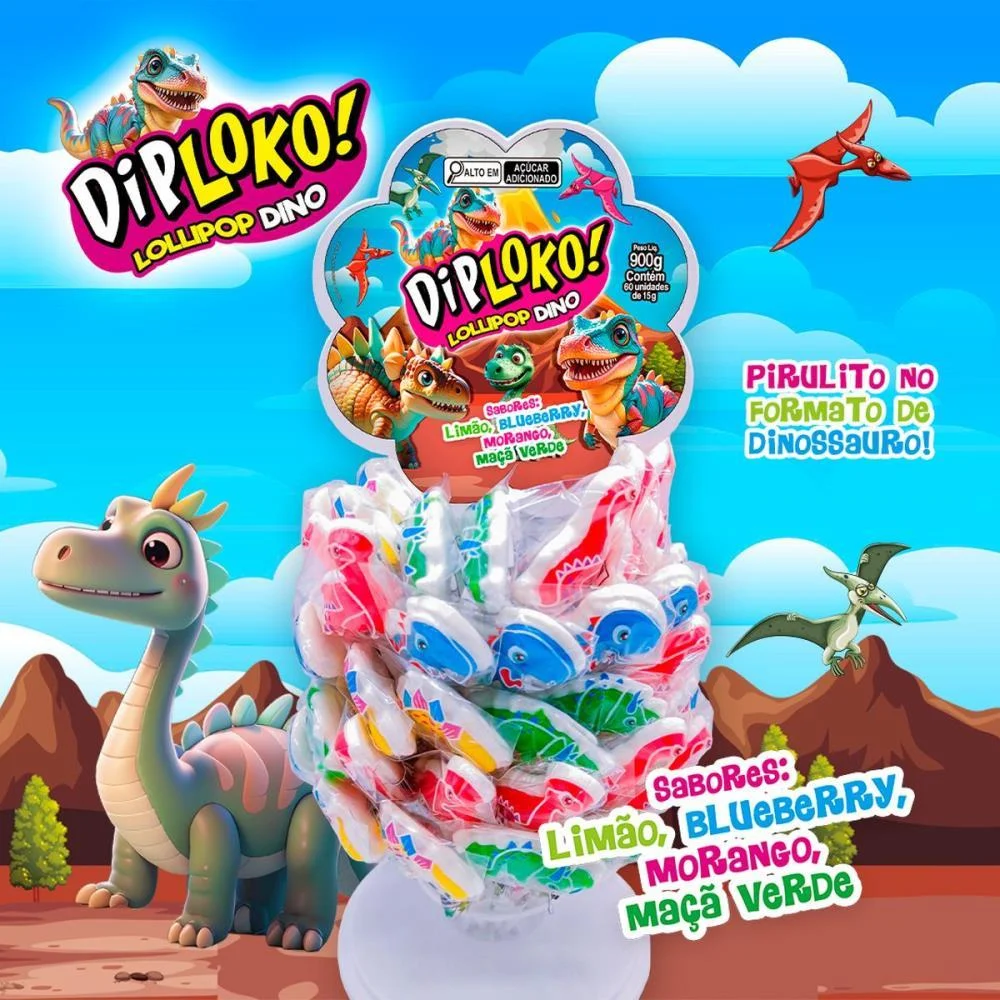 Doce Dip Loko Lollipop Dino Danilla Foods C/ 60 Unidades - imagem 4