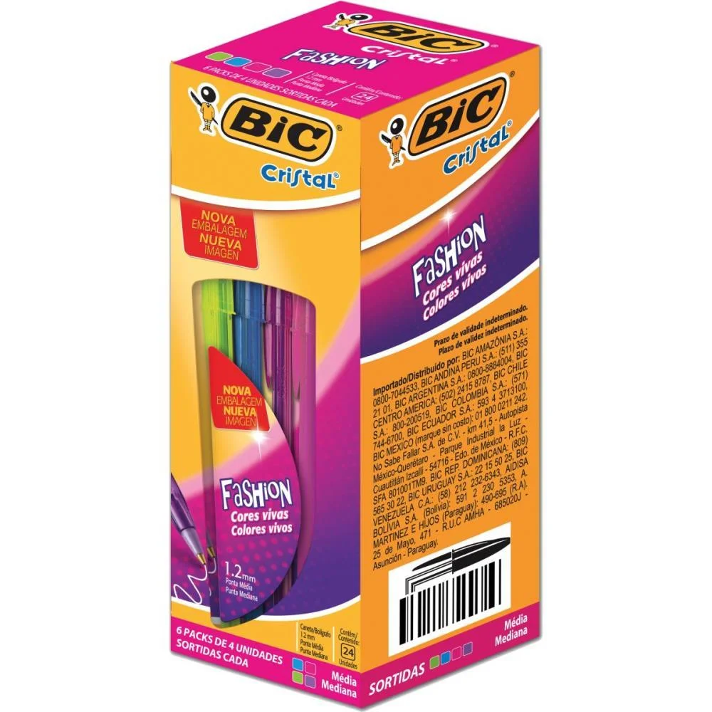 Caneta Esferografica Cristal Fashion Pack 04 Cores Bic (Cx.c/06) - imagem 2