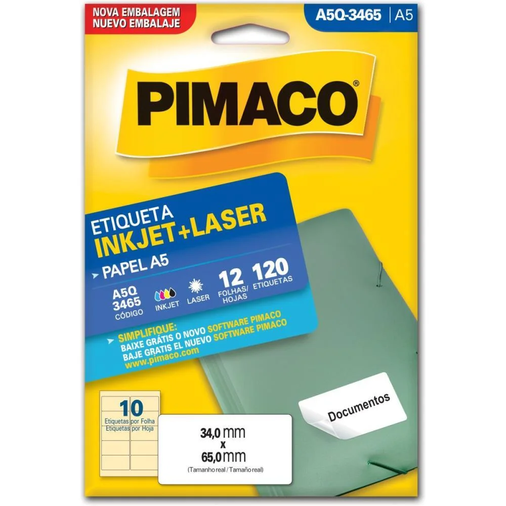 Etiqueta A5 A5Q-3465 12 Fls 34,0 X 65,0 Mm Pimaco (Ct.c/120) - imagem 2