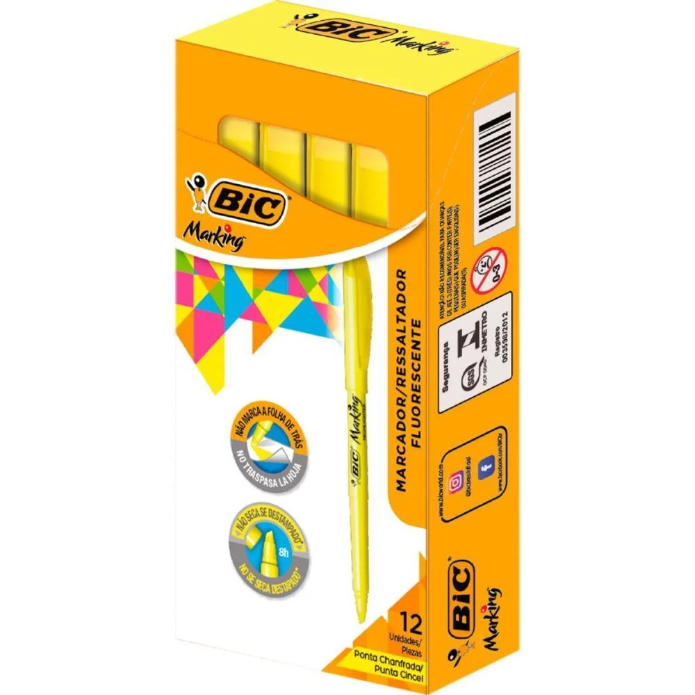 Caneta Marca Texto Marking Amarela Bic (Cx.c/12) - imagem 2
