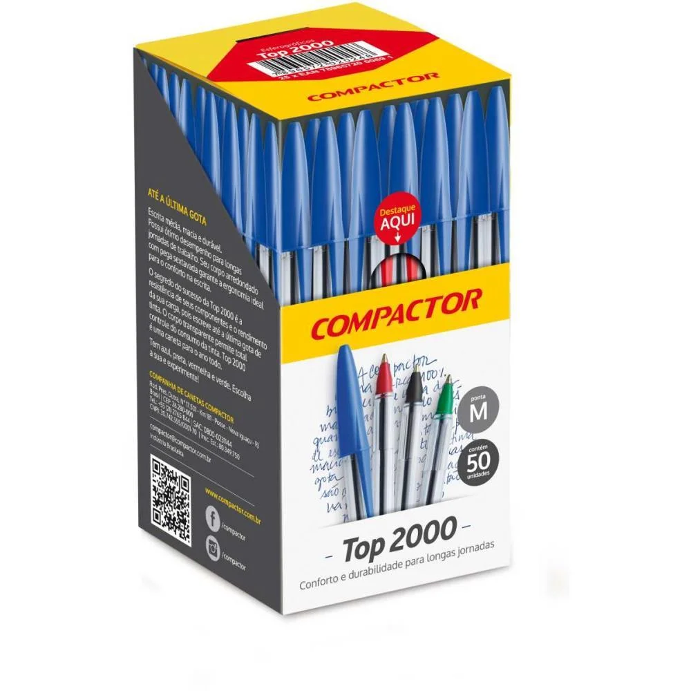 Caneta Esferografica Top 2000 Media Vermelha Compactor (Cx.c/50) - imagem 2