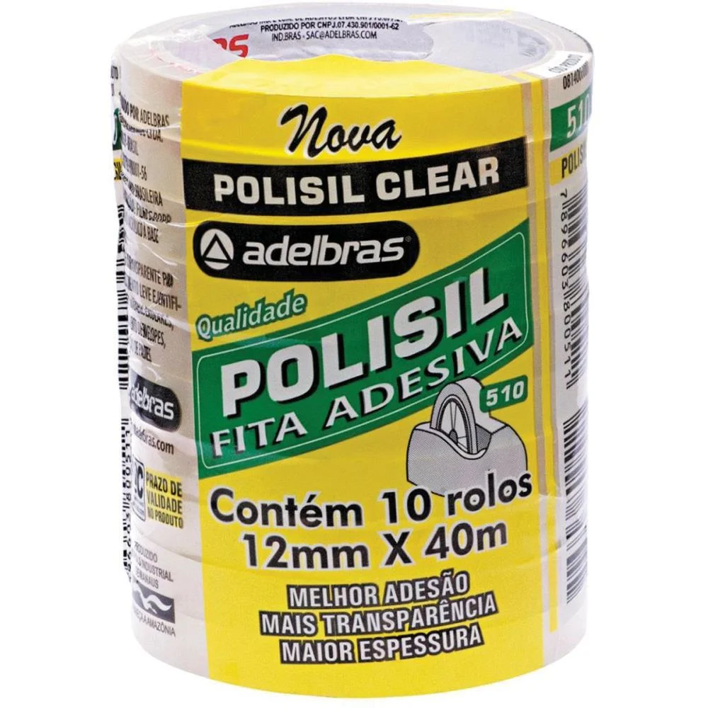 Fita Adesiva Polisil 12Mmx40M.transp.gr. Adelbras (Pct.c/10) - imagem 2