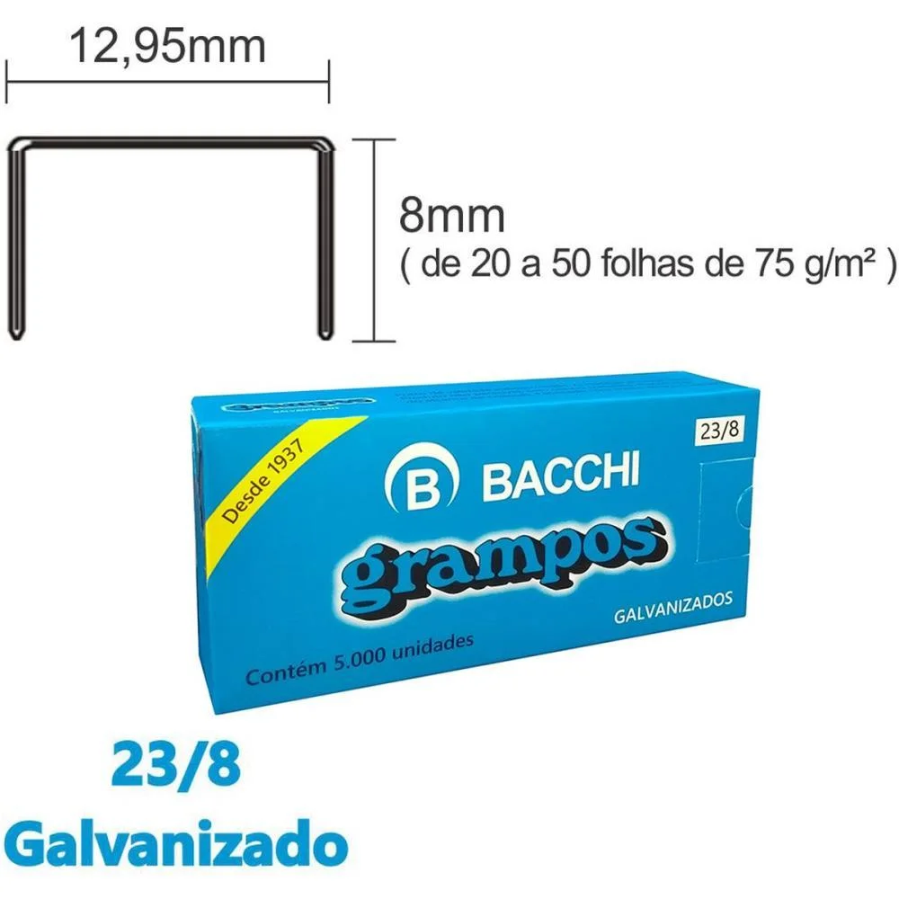 Grampo Para Grampeador 23/8 Galvanizado 5000 Grampos Bacchi (Caixa) - imagem 3