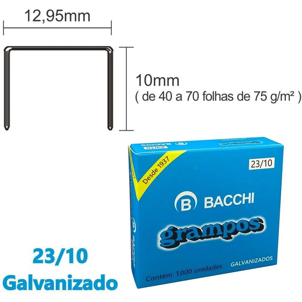 Grampo Para Grampeador 23/10 Galvanizado 1000 Grampos Bacchi (Caixa) - imagem 3