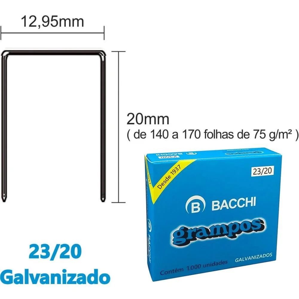 Grampo Para Grampeador 23/20 Aco 1000 Grampos Bacchi (Caixa) - imagem 2
