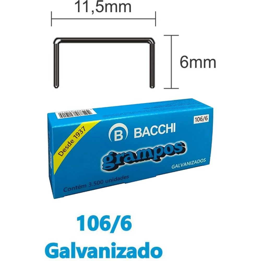 Grampo Para Grampeador 106/6 Aco 3500 Grampos Bacchi (Caixa) - imagem 3